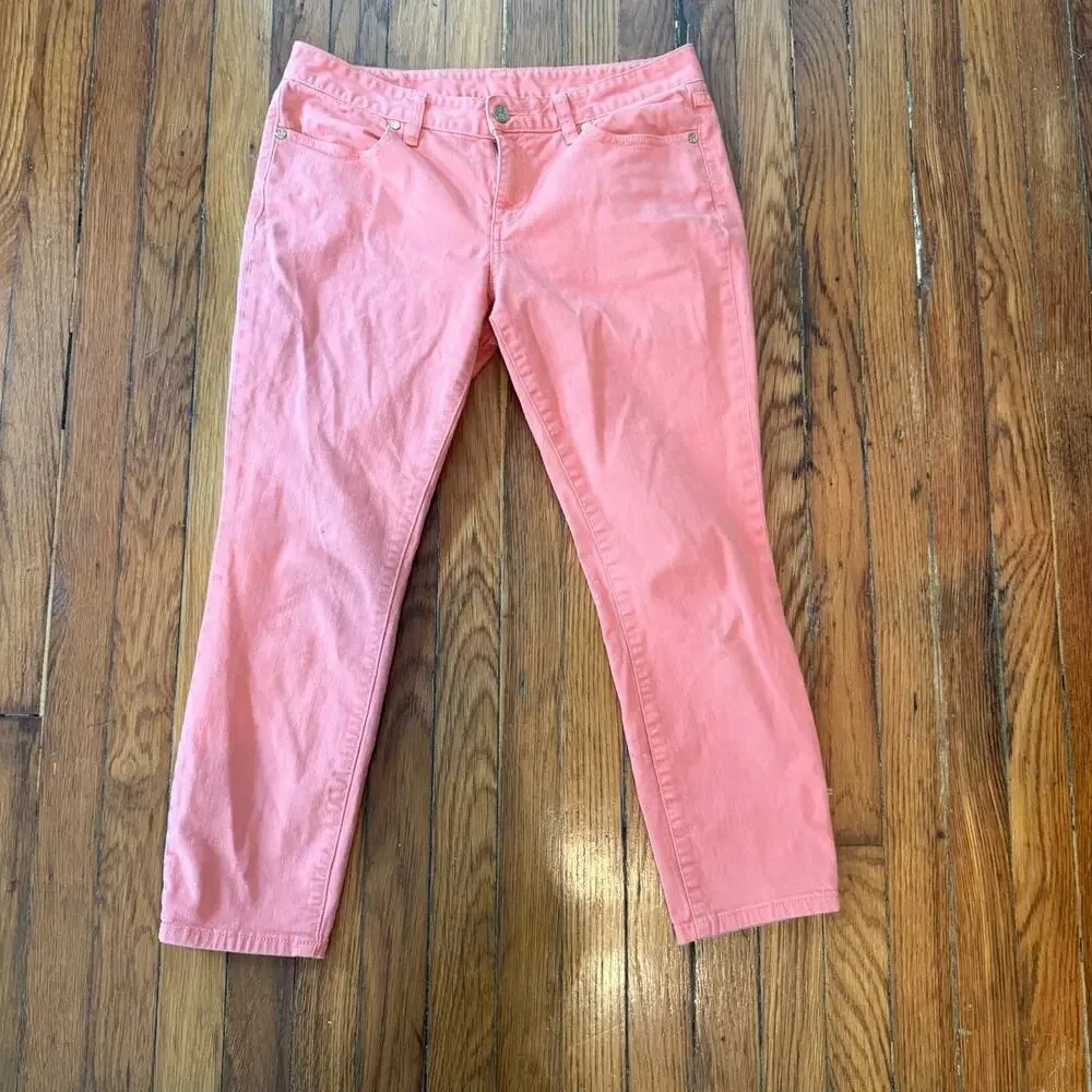 Tory Burch Cropped Skinny Jeans Coral Peachy Size 31 Resortwear Preppy W33‎